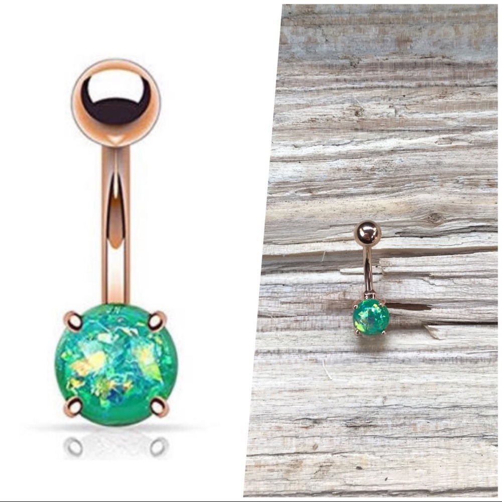 Green Opal Rose Gold Belly Button Ring